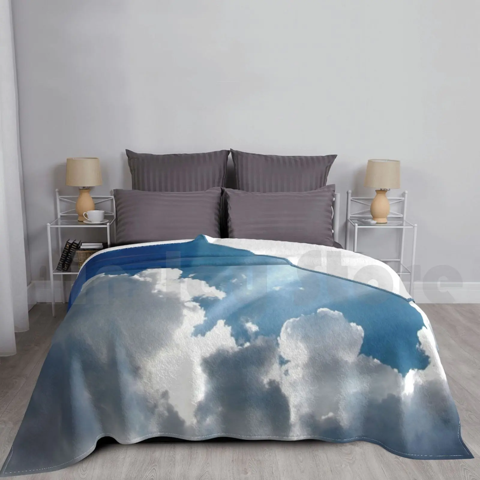 Clouds With Sun Rays Blanket Fashion Custom Cloud Clouds Sun Ray Beam Sky Blue Awe Silver