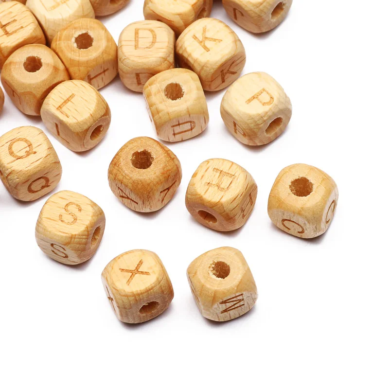 12mm Natural Beech Wooden Letter Beads Alphabet Square Cube Loose Spacer Wood Beads For Jewelry Making Diy Necklace Bracelet