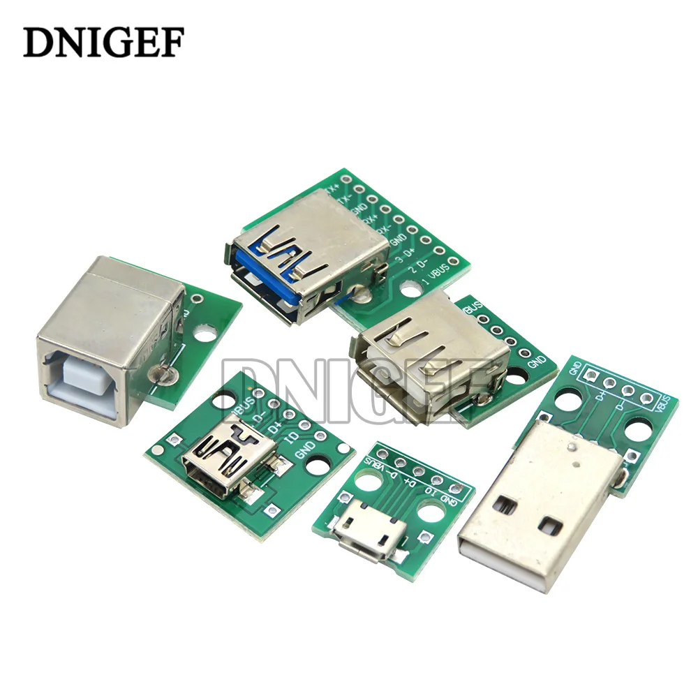 Mini Micro USB A DIP Male USB 2.0 3.0 A Female USB B Connector Interface To 2.54Mm DIP PCB Converter Adapter Breakout Board