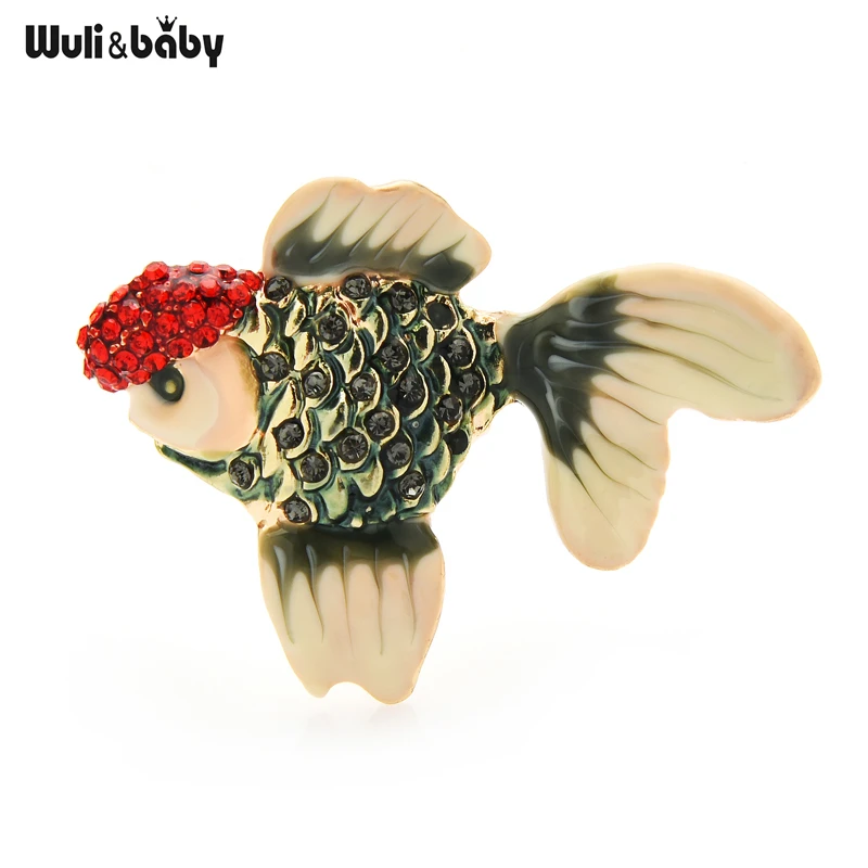 Wuli&baby Wear Red Hat Goldfish Brooches For Women Men New 2-color Rhinestone Enamel Cute Sea Fish Banquet Brooch Pin Gifts