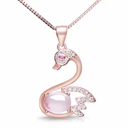 Fashion elegant swan pink crystal zircon diamonds pendant necklaces for women 14k rose gold color jewelry choker bijoux gifts