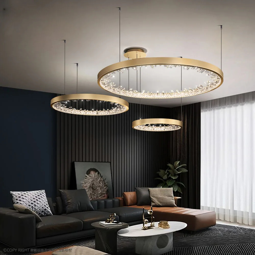 Ring design modern LED chandelier lamp crystal living lighting  3 lights changeable project lighting