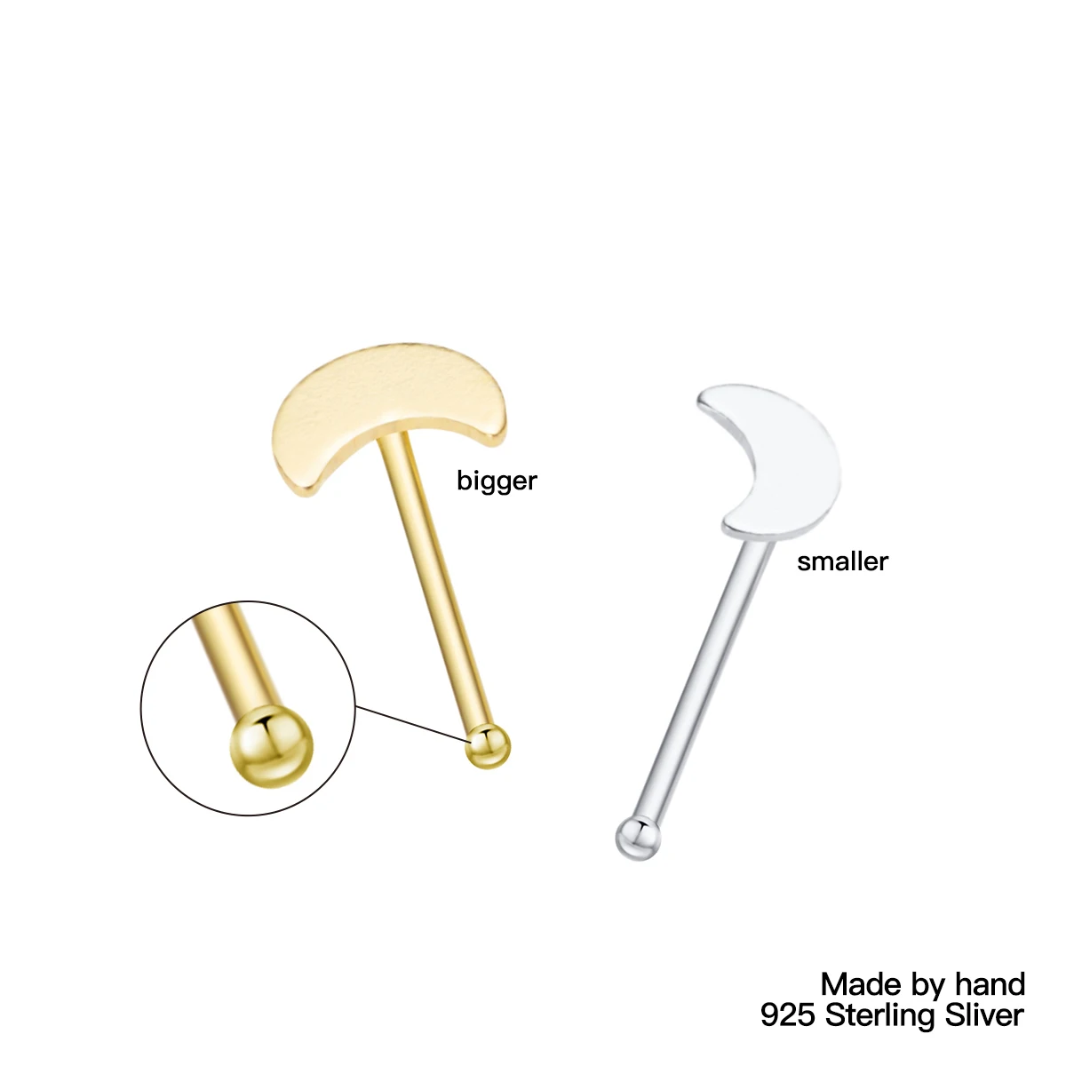 36Pcs 925 Sterling Silver Tiny Cute Small Moon Shape Nose Stud Nose Piercing Nosrtil Jewelry