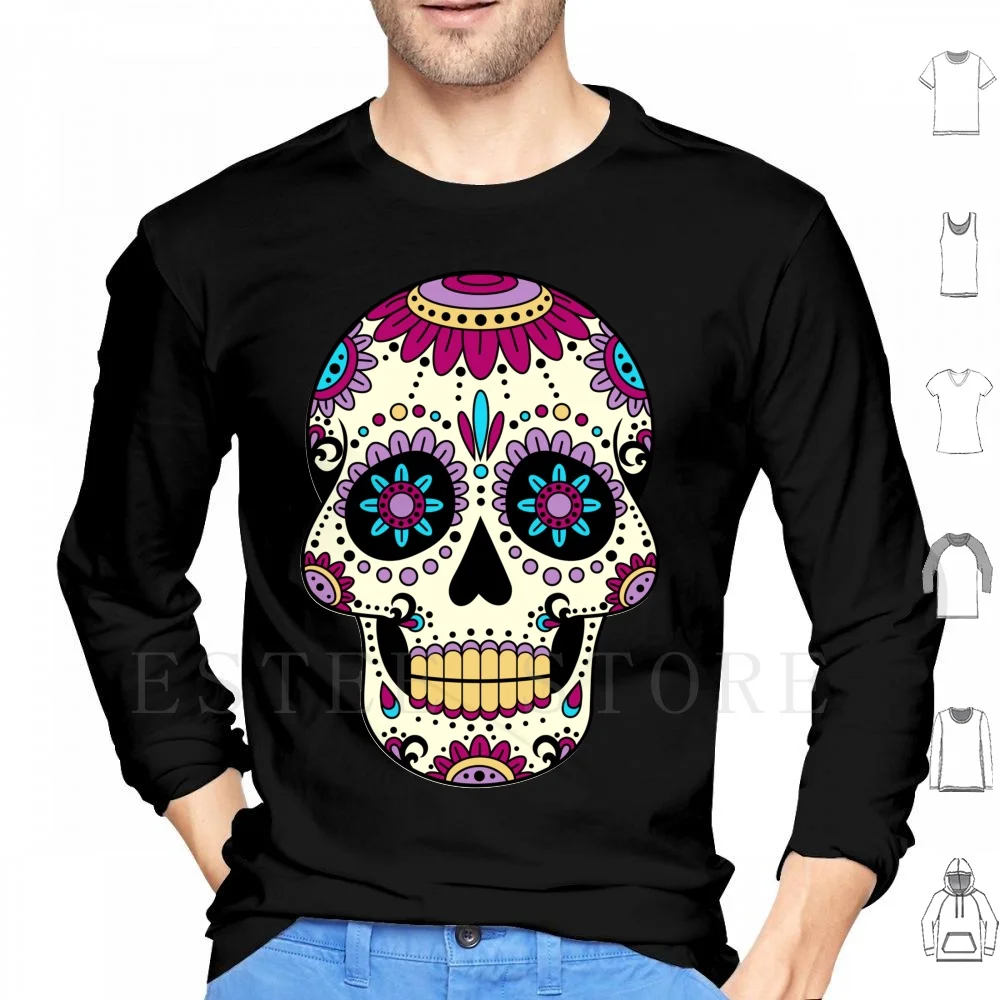 Sudaderas con capucha moradas con calavera, manga larga, calavera De azúcar, caramelo, Macabre, Muertos, tatuaje De calavera, Día De los muertos, El Dia De Los