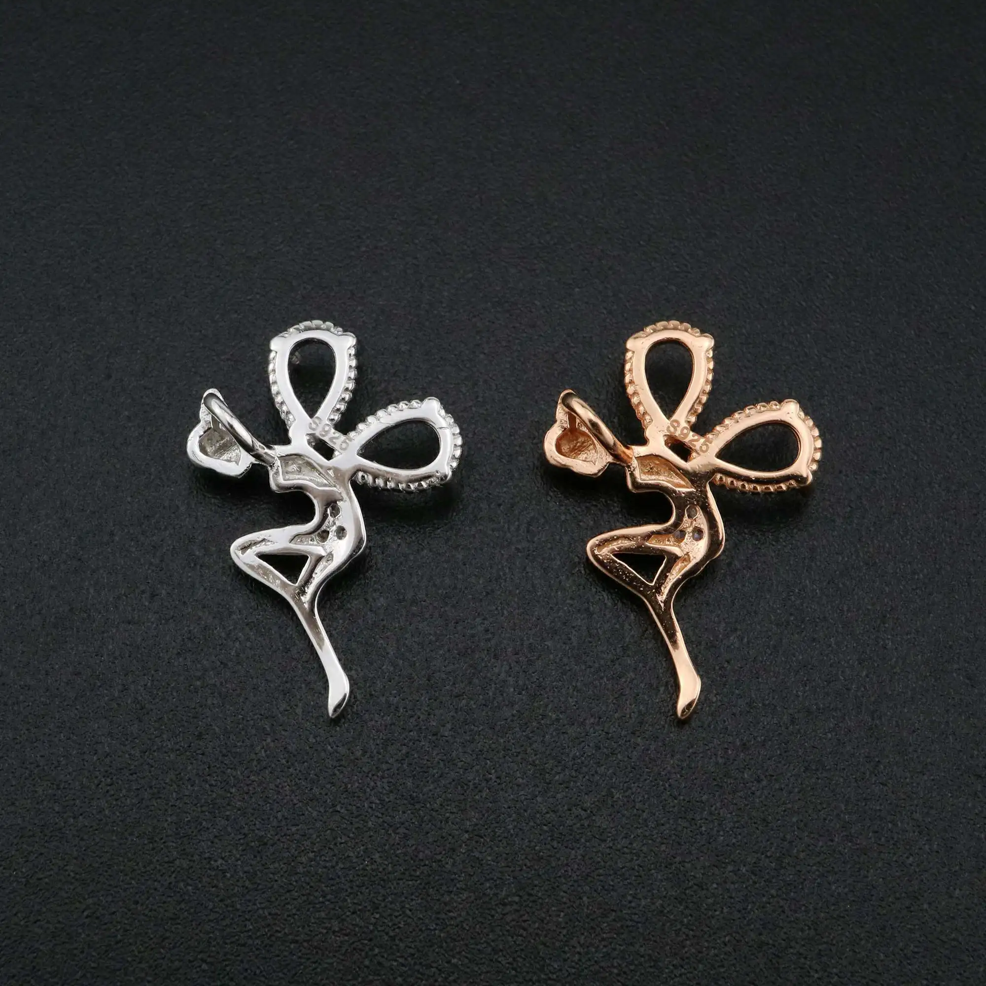 1Pcs 4x6MM Pear Prong Pendant Settings Elf Fairy Rose Gold Plated Solid 925 Sterling Silver Charm Bezel Tray DIY Supplies1431058