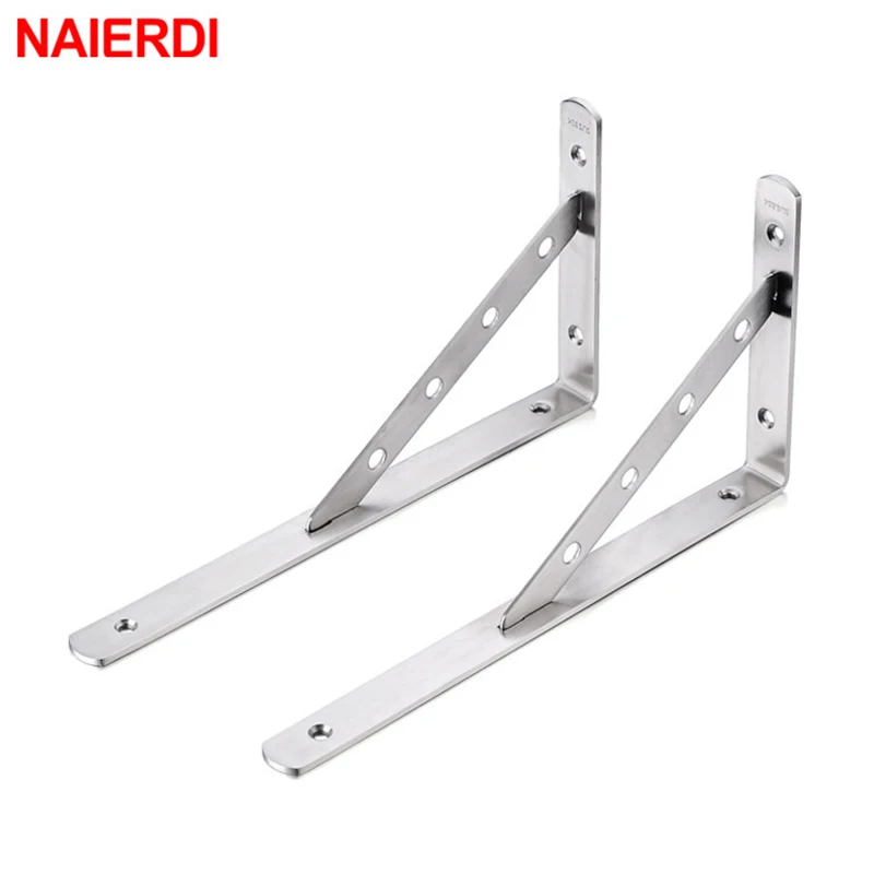 NAIERDI 2PCS Wall Mounted Shelf Bracket Stainless Steel Triangle Brackets Bench Table Shelf Bracket Furniture Hardware