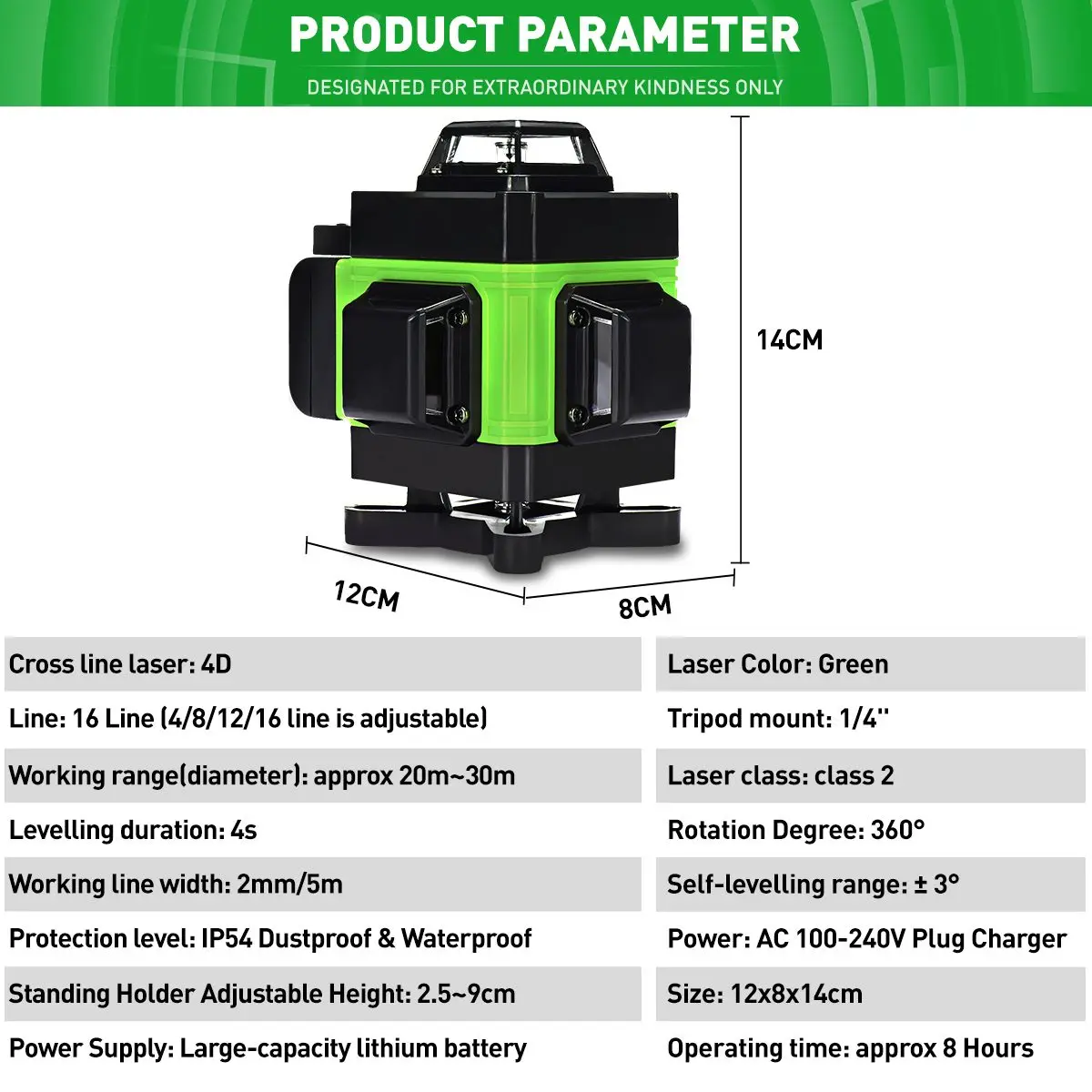 16 Line 360 Horizontal Vertical Cross 4D Green Light Laser Level Auto Self-Leveling Super Powerful Laser Beam Laser Levels