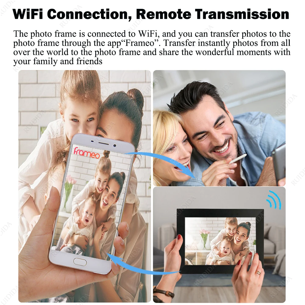 إطار صور رقمي بإطار 10.1 بوصة WIFI إطار صورة رقمي ألبوم صور إلكتروني ذكي مدمج 16 جيجابايت لتقديم الهدايا