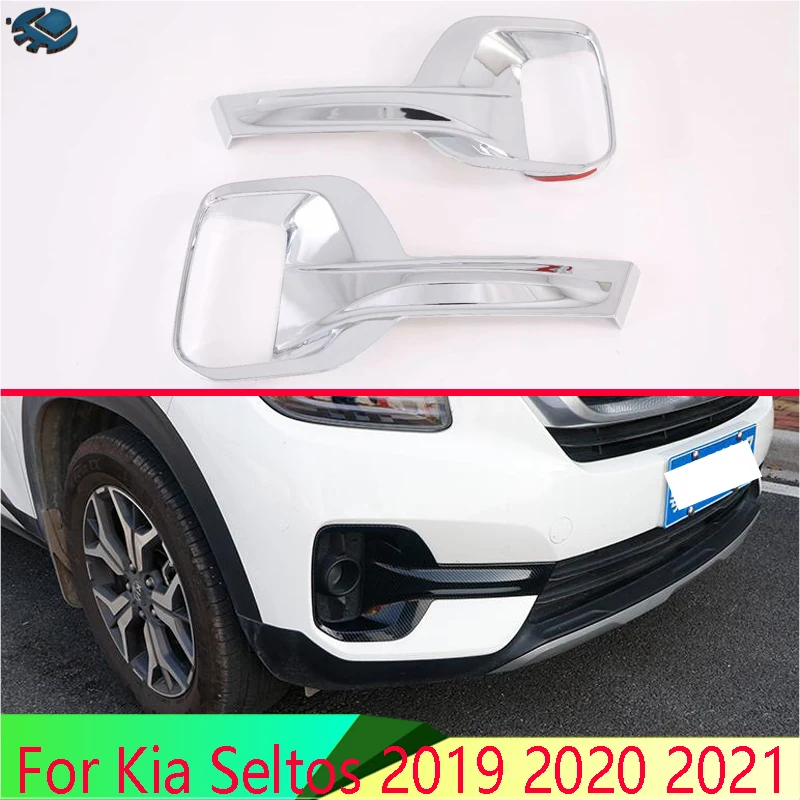 

For Kia Seltos 2019 2020 2021 Car Accessories ABS Chrome Front Fog Light Lamp Cover Trim Molding Bezel Garnish Sticker