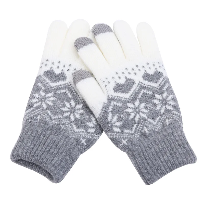 Guantes cálidos de lana de Cachemira para hombre, manoplas de muñeca con patrón de copo de nieve, de dedo completo, para esquí y invierno, 2022