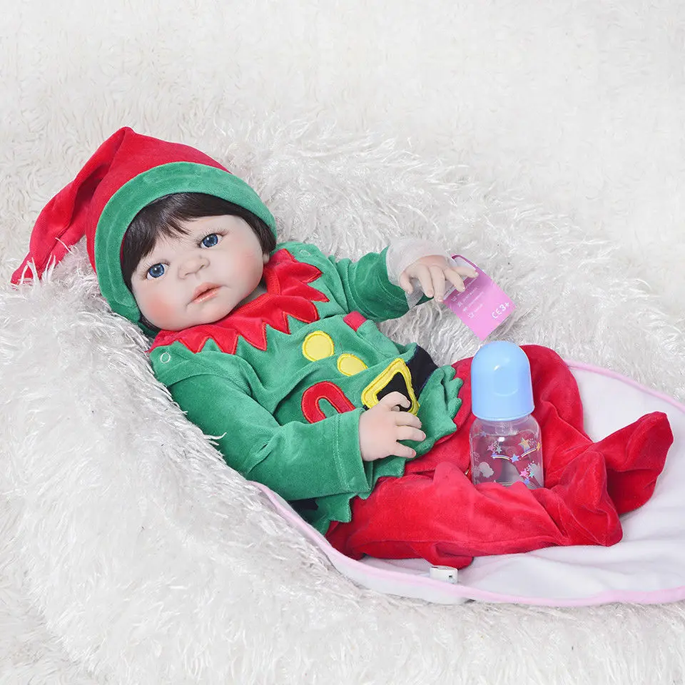 Xmas Full Body Silicone Nursing 22'' Reborn Baby Doll Boy Handmade Toddler Gifts Toys For Girls Toys For Children