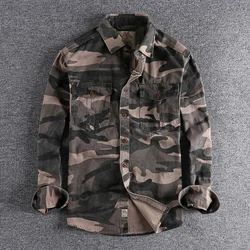 Autumn New American Retro Tooling Camouflage Shirt Men's Fashion Long Sleeve Loose Pure Cotton Washed Old Casual Blouses Coat