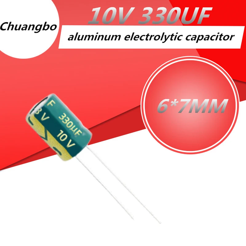 20pcs 10V330UF 6*7 10V 330UF Low ESR/Impedance high frequency aluminum electrolytic capacitor size 6*7MM 10V 330UF 20%