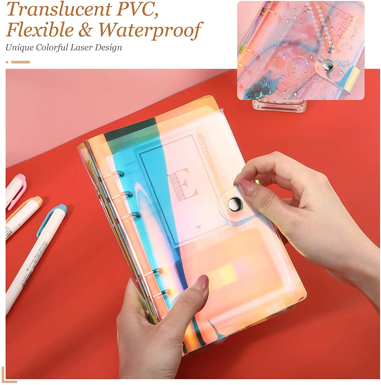 A6 Clear Soft PVC Binder Budget Notebook Cover Planner Folder Cash Budget Envelope System with 8PCS Binder Zipper Pockets