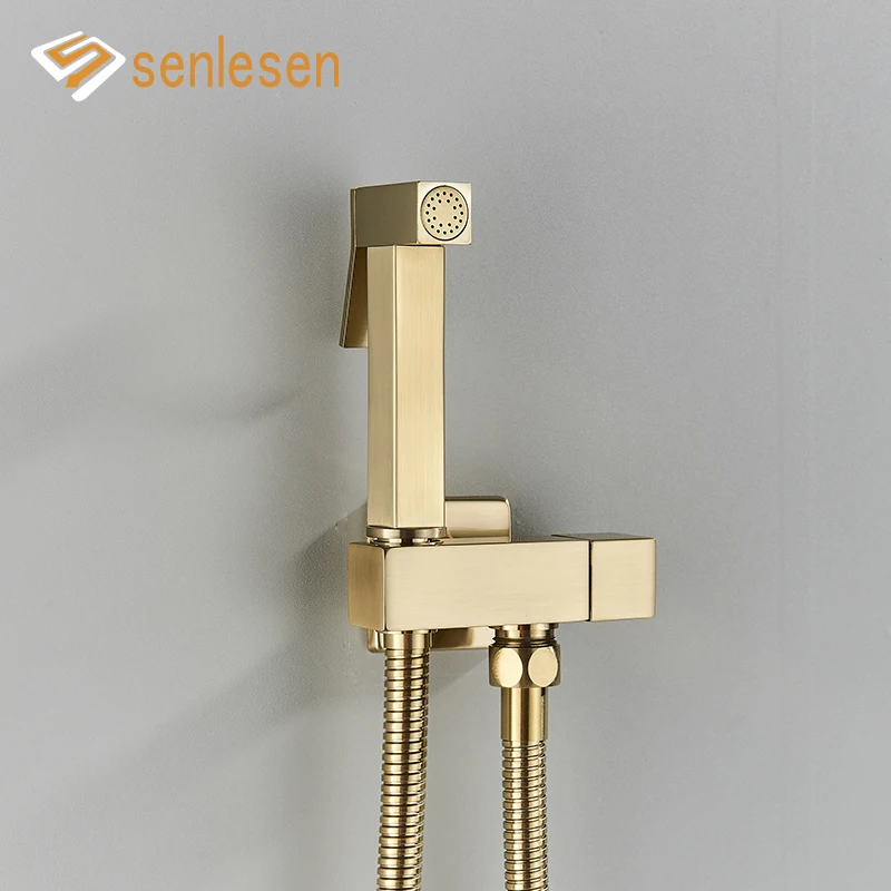 Senlesen Brushed Golden Bidet Shower Faucet Solid Brass Cold/Hot Cold Water Mixer Tap Para Bathroom Bidet Faucets Toilet Faucets