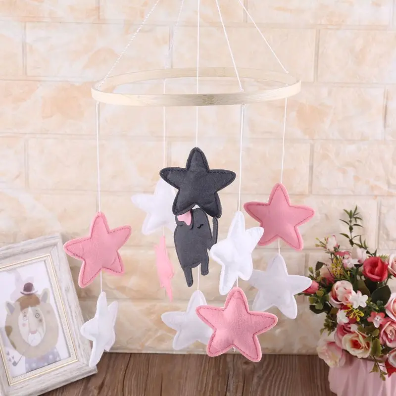 Baby Crib Felt Ball Musical Mobile Rattle Cartoon Stars Birds Infant Cot Wind Chime Bed Bell Toys Kids Room Hanging Decoration