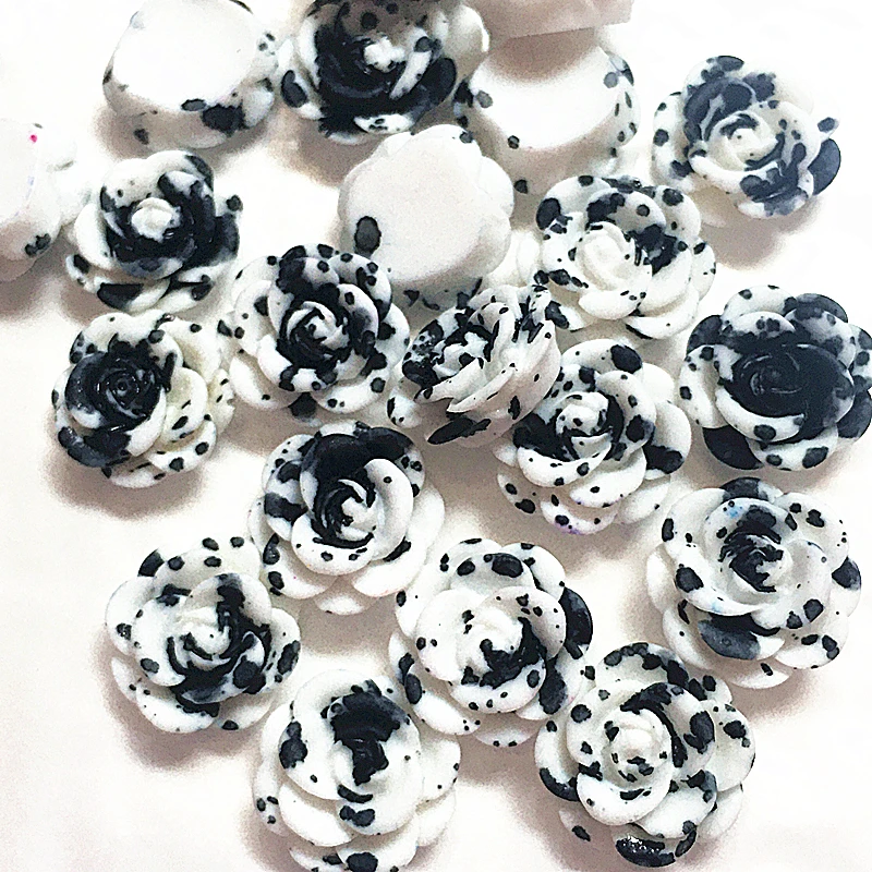 

100Pcs 14mm black/white Resin Flowers Decorations Crafts Flatback Cabochon Embellishments Diy Accessories