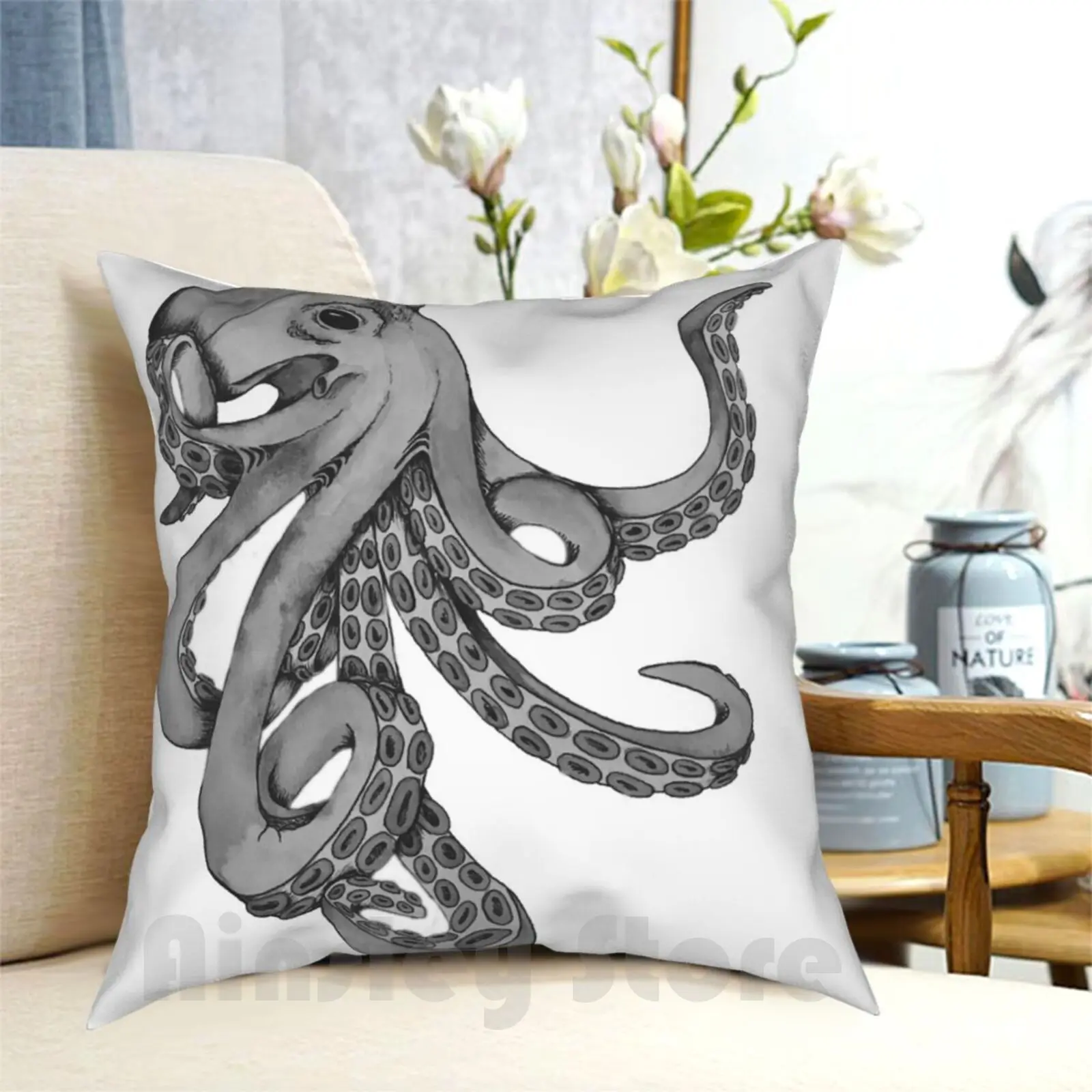 Fantasy Octopus Pillow Case Printed Home Soft Throw Pillow Fantasy Octopus Squid Ocean Space Mystical Myth Mythical Pen