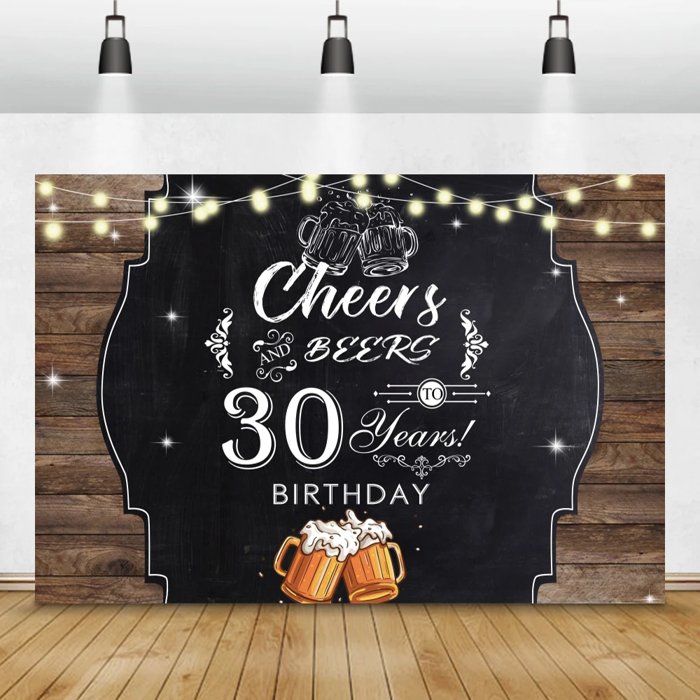 

Laeacco Wooden Board Cheers Beer Happy 30 40 50th Birthday Party Photography Backdrops Photocall Poster Backgrounds Photo Studio