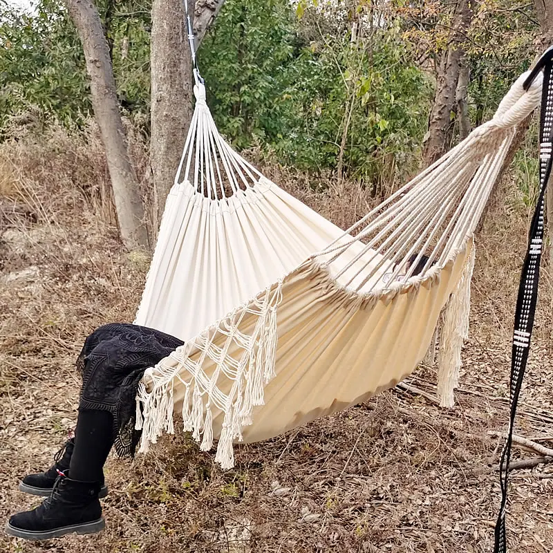 Imagem -06 - Nordic Dupla Pessoa Hammock Jardim ao ar Livre Balanço Cadeiras de Cama Mobiliário Interior Algodão Dormir Hamaca Marrocos Lazer Pendurado Cama