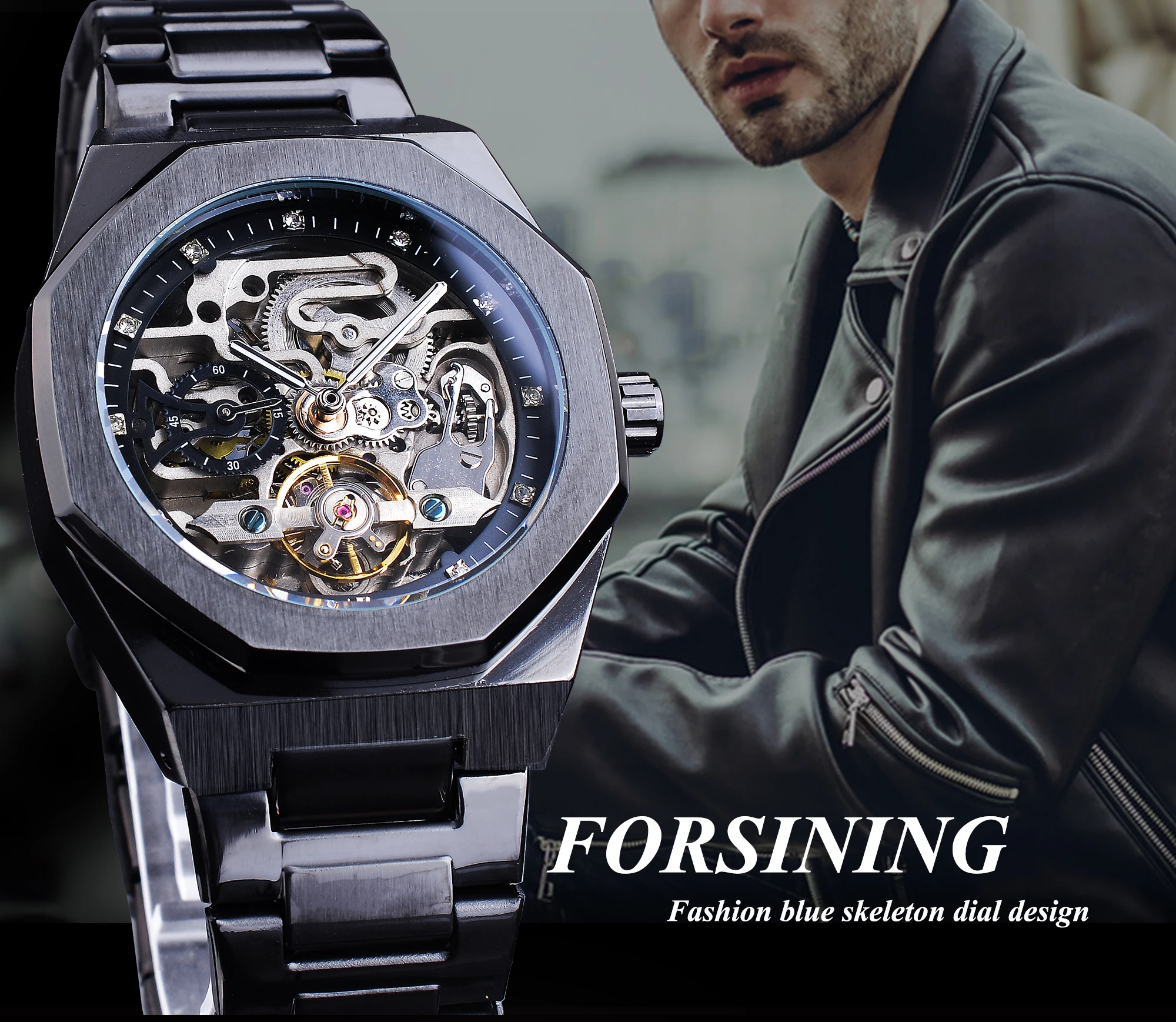 Forsining Tourbillion Military Mechanical Skeleton Steampunk Design Mens Waterproof Automatic Sport Wrist Watch Top Brand Luxury