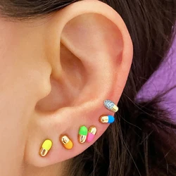 Gold Color Neon Enamel 2021 New Candy Colorful Girl Women Jewelry Unique Design Pill Stud Earring