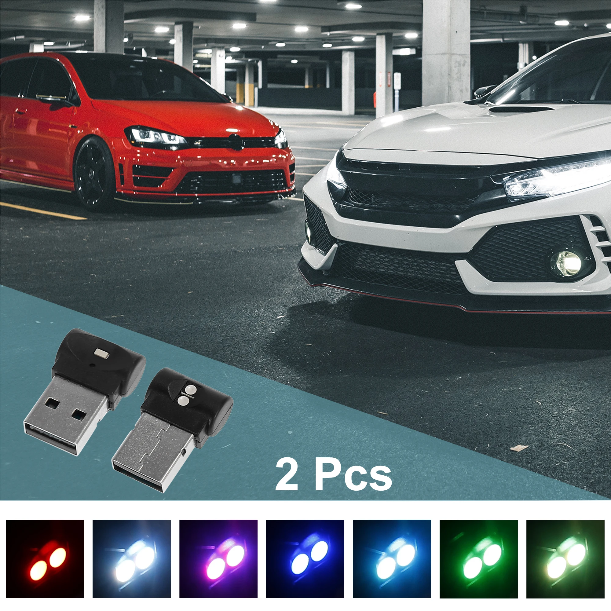 Uxcell Mini USB LED Light DC5V Universal Car Interior Atmosphere Lamp Decoration 7 Color Touch Control Gradual Change