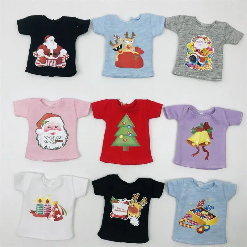 Tema natalizio Vestiti Blyth T-shirt corta alla moda Babbo Natale/Albero/Regalo/Pupazzo di neve Modello per Licca,1/6 bambole