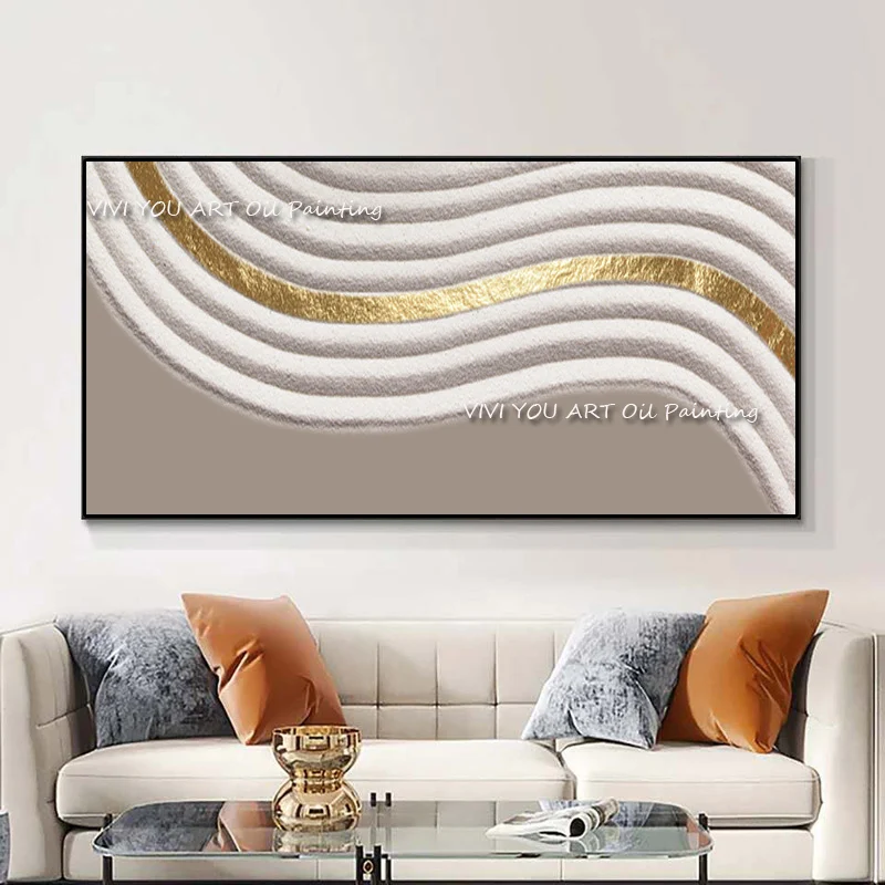 The Trend Handmade Large Nude Gold Abstract Oil Painting On Canvas Knife Wall Art Decor for Office Home Break Line Water Wave