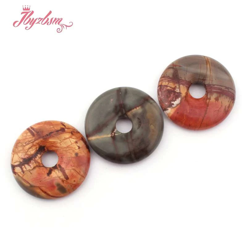 30mm Donut Rings Multicolor Picasso Jaspers Natural Stone Beads for DIY Charms Necklace Bracelet Pendant Jewelry Making 1 Pcs