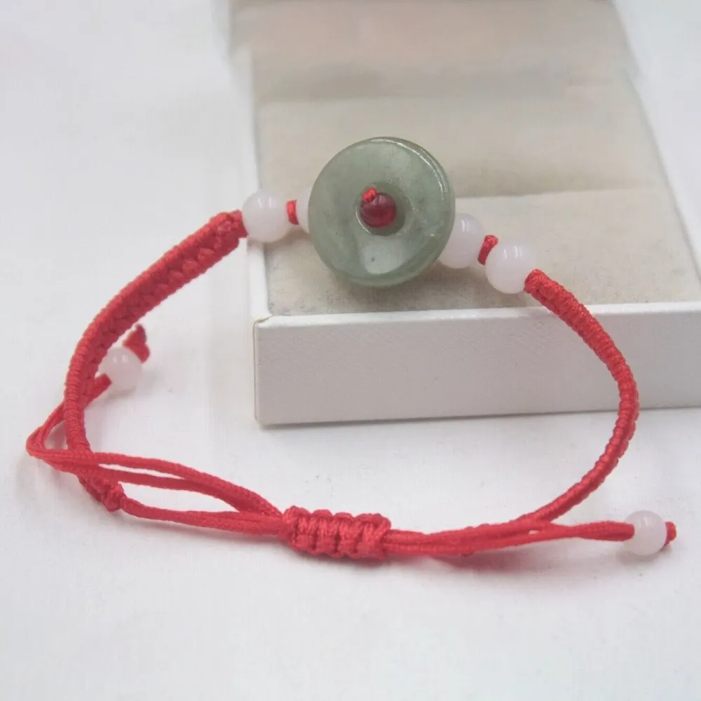 Genuine Natural Green A Jadeite Oil-Green Safe Bead with Red Cord Handmade Bracelet