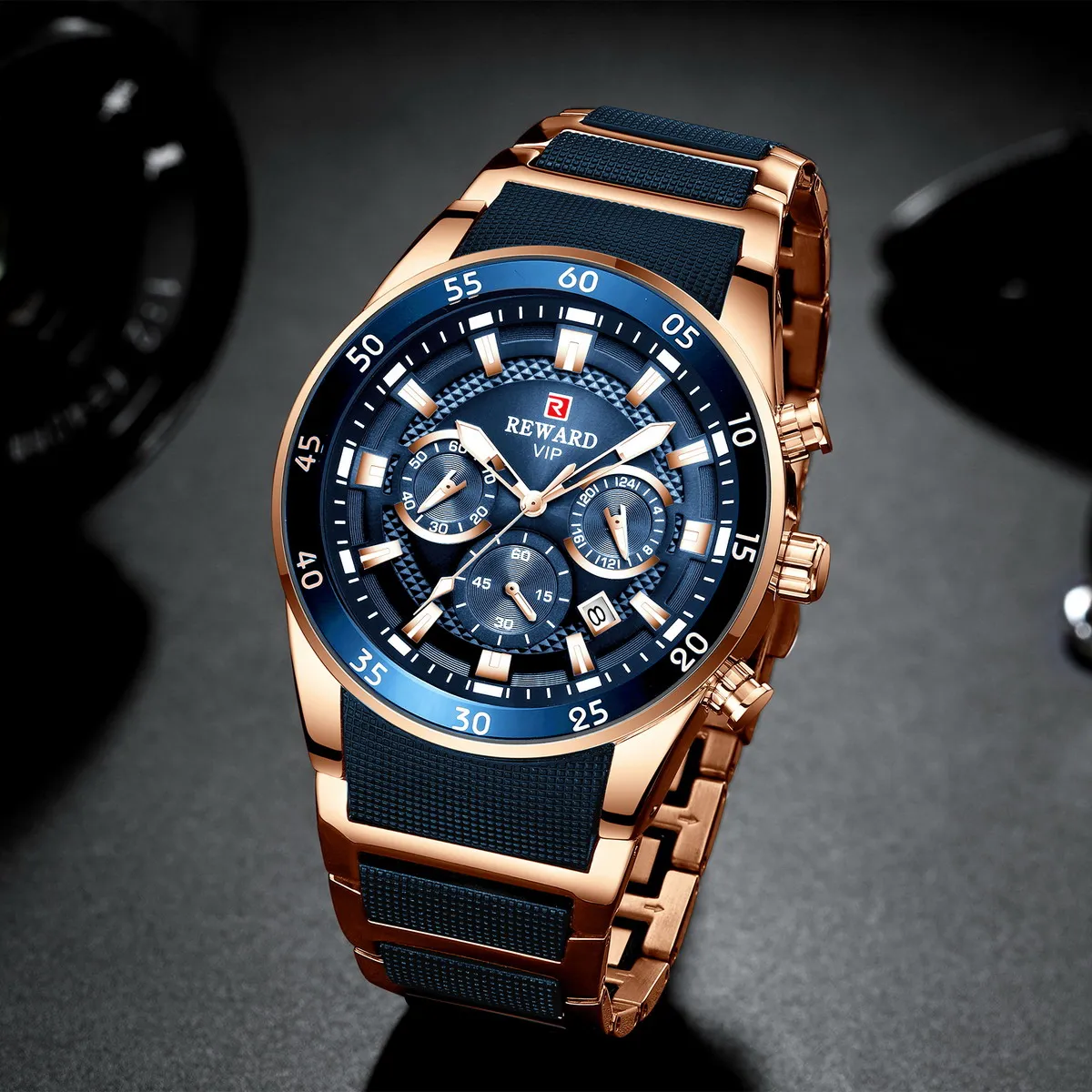 REWARD New Sport Watches for Men Fashion Stainless Steel Quartz Watches Waterproof Chronograph Wrist Watches Male