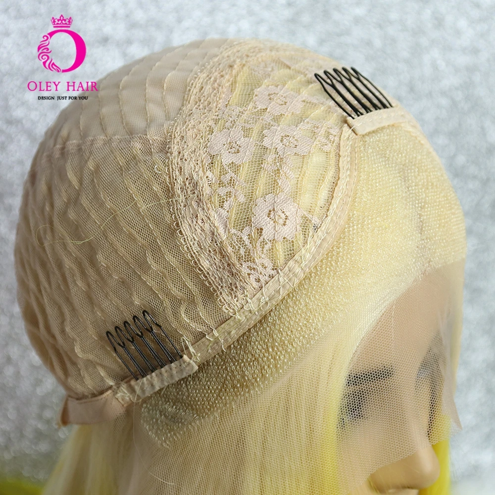 OLEY Long Straight Yellow Wig Synthetic Lace Front Wig With Blonde Roots High Temperature Fiber Party/Cosplay Wigs For Women