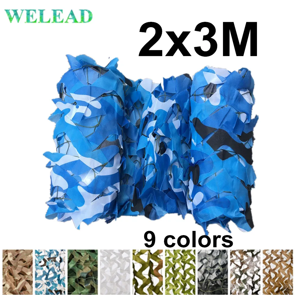 Welead 2x3 Camouflage Net Reinforced  Sea Blue 2x3M 2*3 2*3M 3x2 3x2M for Car Cover Outdoor Awning Sun Shading Mesh Hide