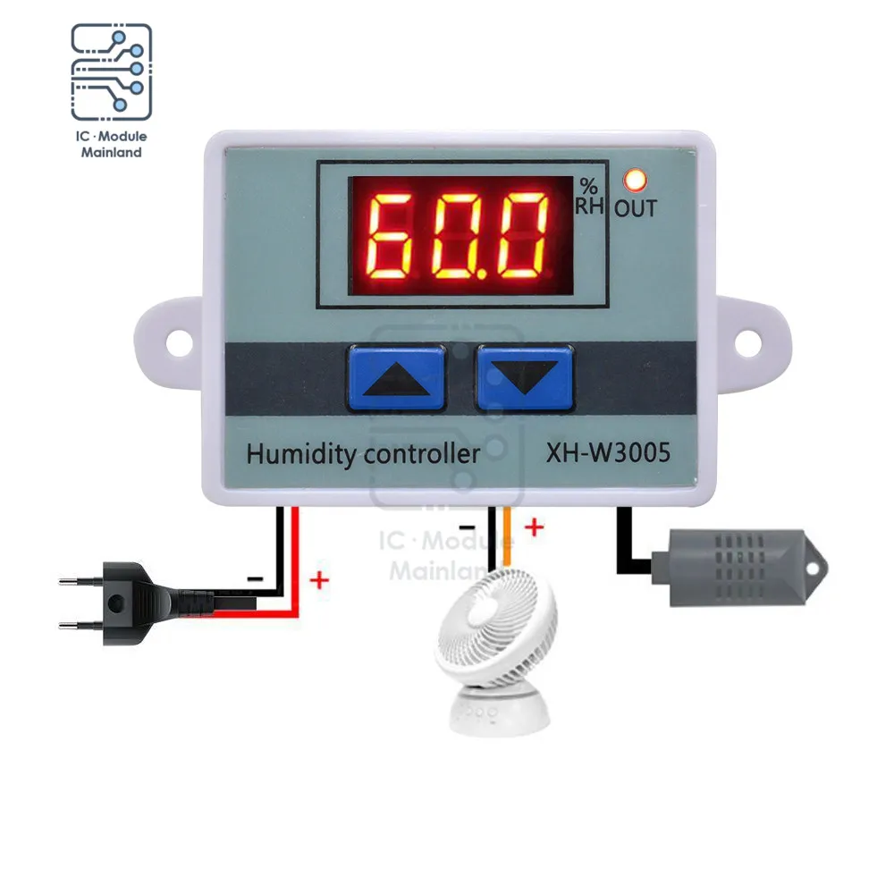 XH-W3005 LED 디지털 습도 컨트롤러, 습도계 제어 조절기 스위치, 습도 센서 포함, W3005, 12V, 24V, 220V