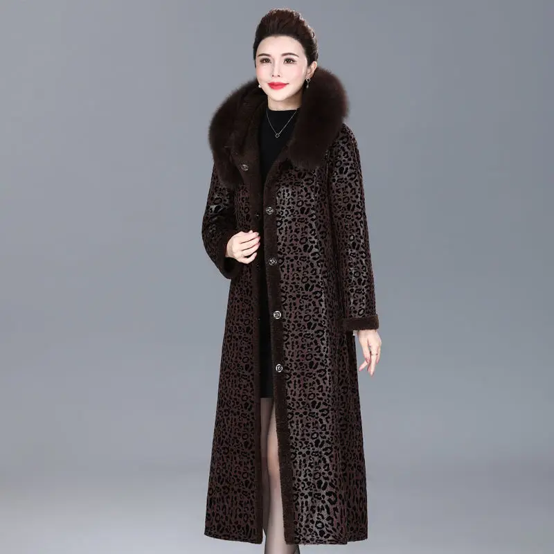 OKXGNZ High Quality Fur Together Coat Women Winter Fox Fur Collar Deerskin Suede X-Long Wool Jacket Double-Faced Wear KW1182