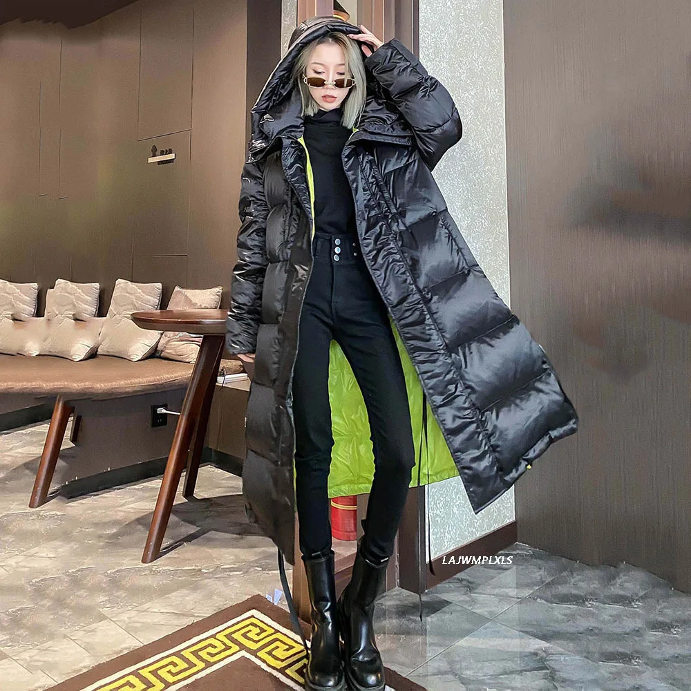 

Women's winter down coats 2022 X-Long warm puffer jackets fashion Hooded parka black Windproof 90% white duck down jacket female