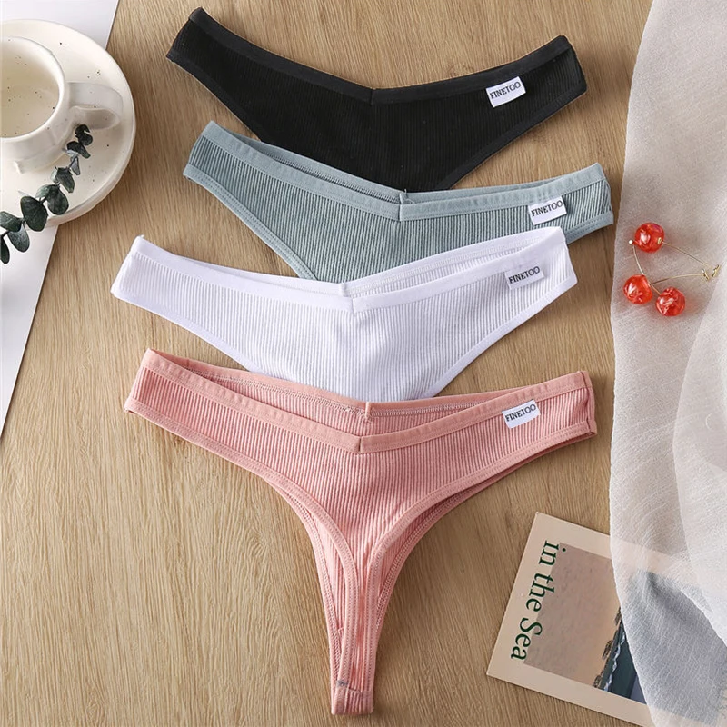 

FINETOO Cotton Panties G-String for Women V Wasit Lingerie Solid Color Thongs M-XL Breathable Underwear Girls Intimates Lingerie