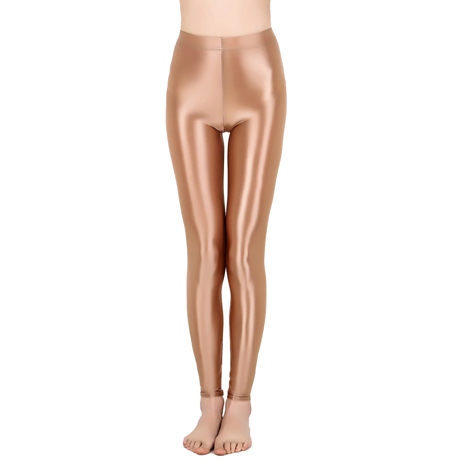 Women Gym Yoga Dance Running Cycling Sports Pants Pure Color Shiny Metallic Stretchy Leggings Pants