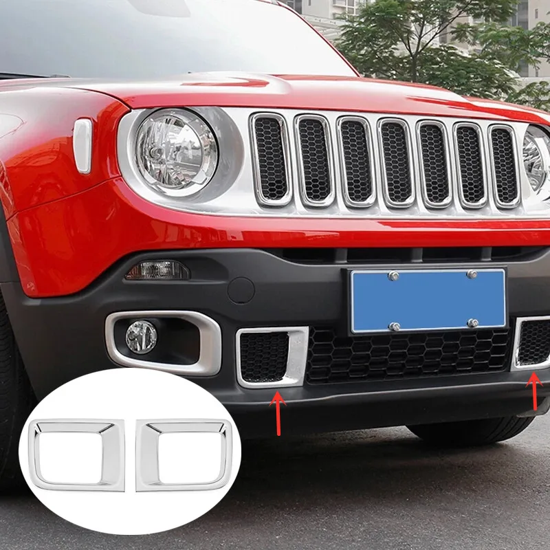 

For Jeep Renegade 2015 2016 2017 2018 ABS Chrome Front Bumper Grill Grille Air Vent Outlet Under Cover Trim Bezel Frame Molding