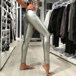 Melody Scrunch Tights Women in Tight Leather Faux Leather Jeggings Silver Leather Jeans Tights Fitness Pants Women