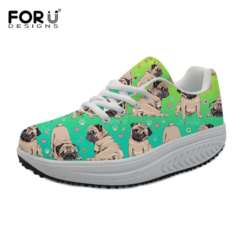 FORUDESIGNS Cute Pug Gradient Height Increasing Women Swing Slimming Shoes Casual Sneakers Platform Flats Ladies Fitness Casual