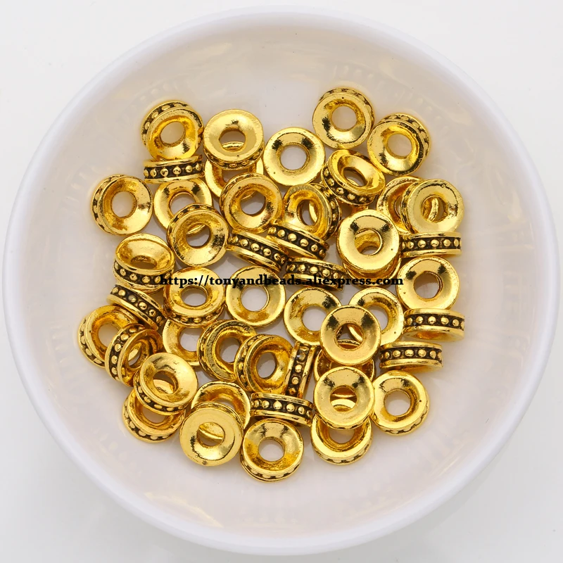 (50 Stück / Los!) Europäischer Spacer-Charm-Verbinder, Crimp-Endperlen aus Legierung in Antikgoldfarbe, geeignet für die Armbandherstellung. – Detail 13