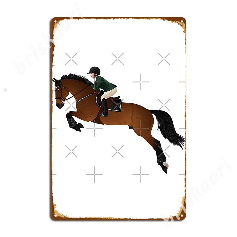 Bay Warmblood Jumper And Rider Equine Rampaige Metal Signs Cinema Kitchen Bar Cave Painting Décor Vintage Tin sign Posters