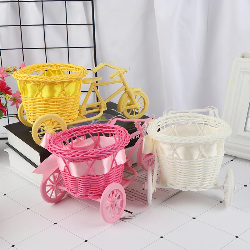 Big Wheel Round Basket Rattan Floats Flower Vase Flowerpots Containers Small Flower Bike/Flower Pot 3 styles