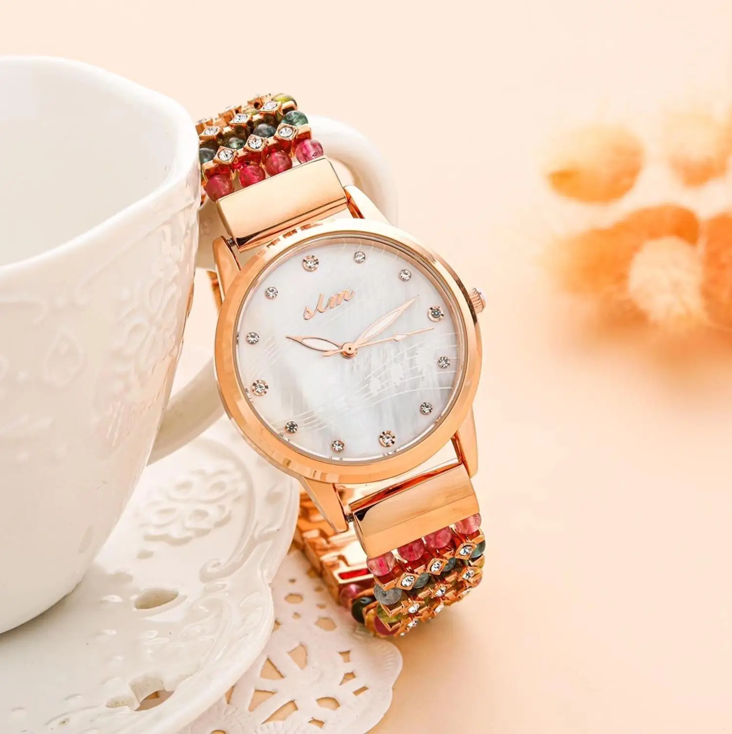 

Natural Tourmaline Stone Bracelet & 33mm Watch Diy Jewelry For Woman Waterproof Watch For Summer Beach Wholesale !