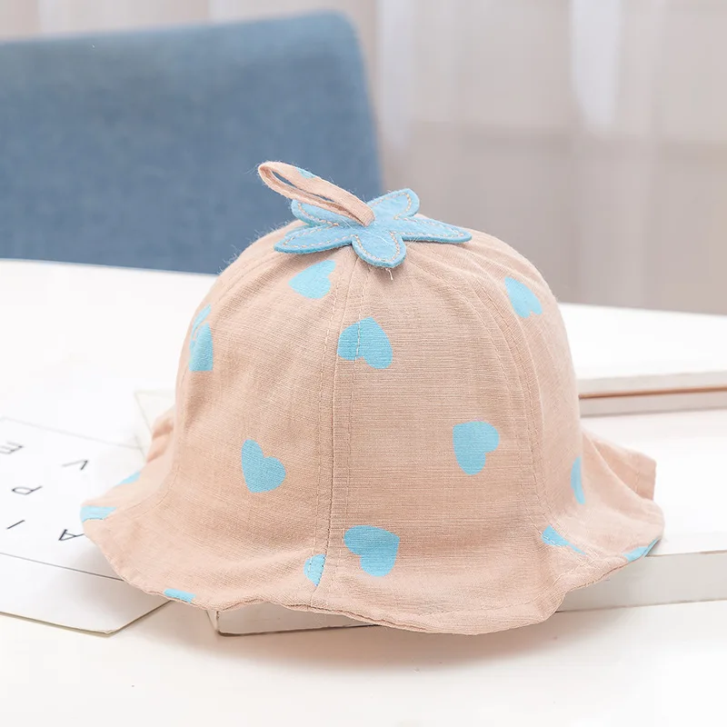 Summer Kids Girls Heart Print Sun Hat Baby Princess Bucket Cap Children's Accessories