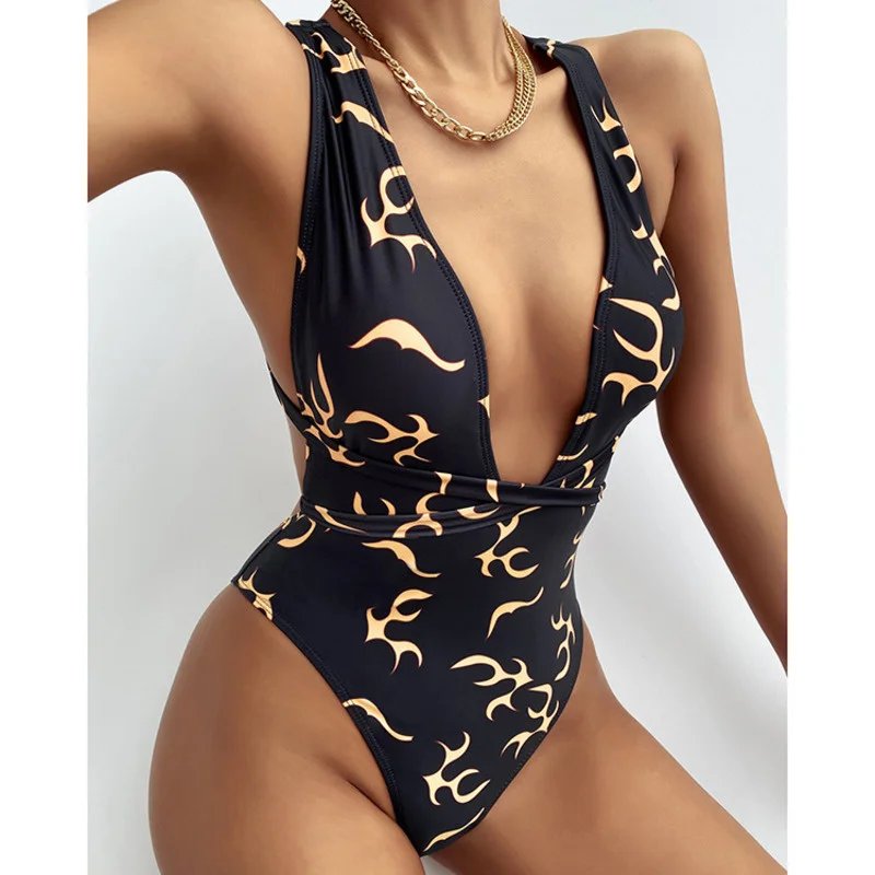 Backless Print jednoczęściowy strój kąpielowy zamknięte damskie stroje kąpielowe Push Up strój kąpielowy damskie Body strój kąpielowy bikini basen