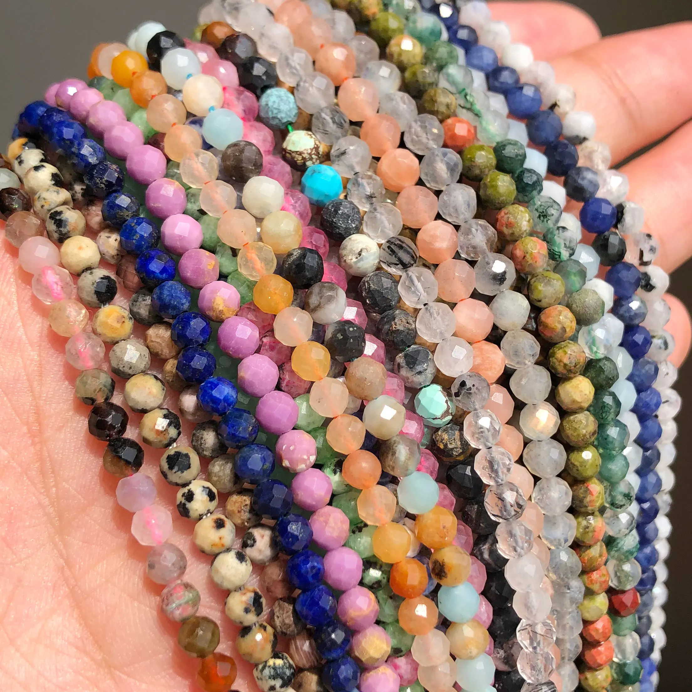 Faceted Natural Stone Beads Small Opal Tourmaline Turquoises Waist Seed Beads for Jewelry Making DIY Needlework 2mm 3mm 4mm 15\'\'