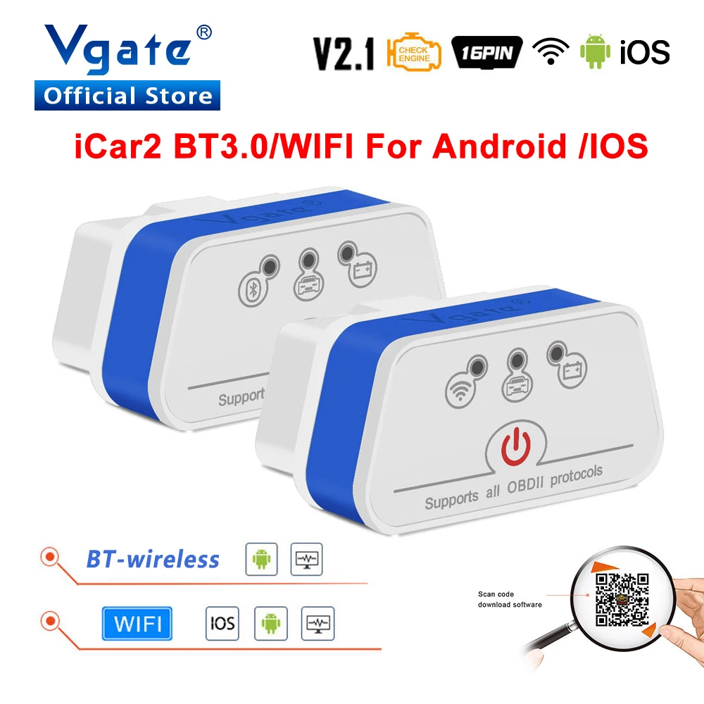 

Vgate iCar2 elm 327 wireless Code Reader wifi Auto Diagnostics Tools obd2 Auto scanner ELM327 V2.1 wifi OBD 2 interface adapter